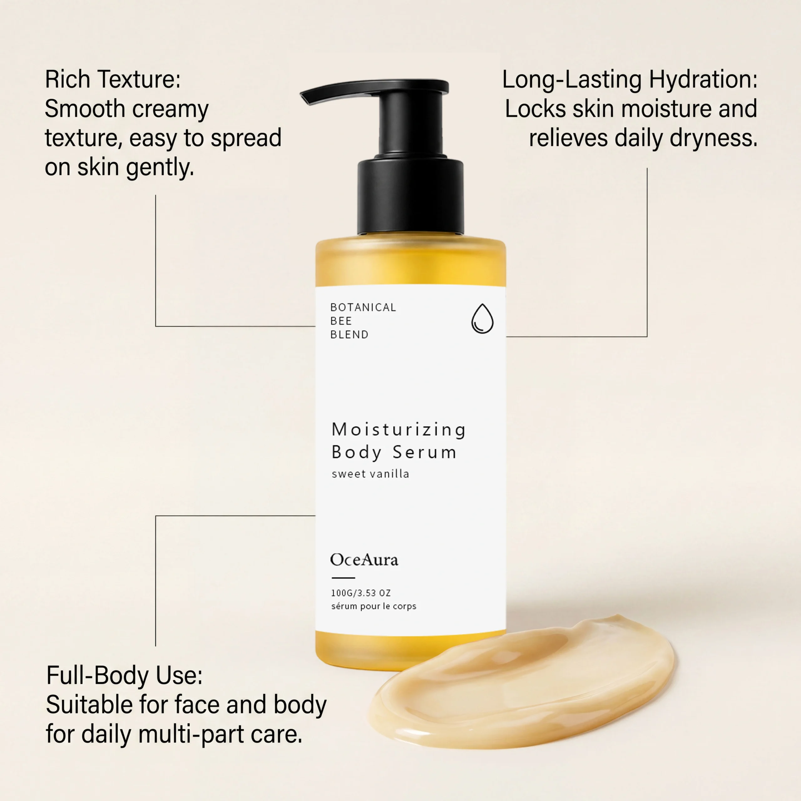 OceAura Botanical Bee Blend Moisturizing Body Serum – Sweet Vanilla - Image 5