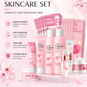 Sakura Facial Cleaner Korean Face Serum Exfoliating Peeling Gel Moisturize Toner Eye Cream Sunscreen Cosmetics Skin Care Set